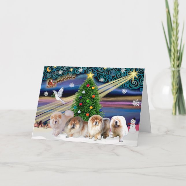 Christmas Magic Chow Chows (four) Holiday Card (Front)