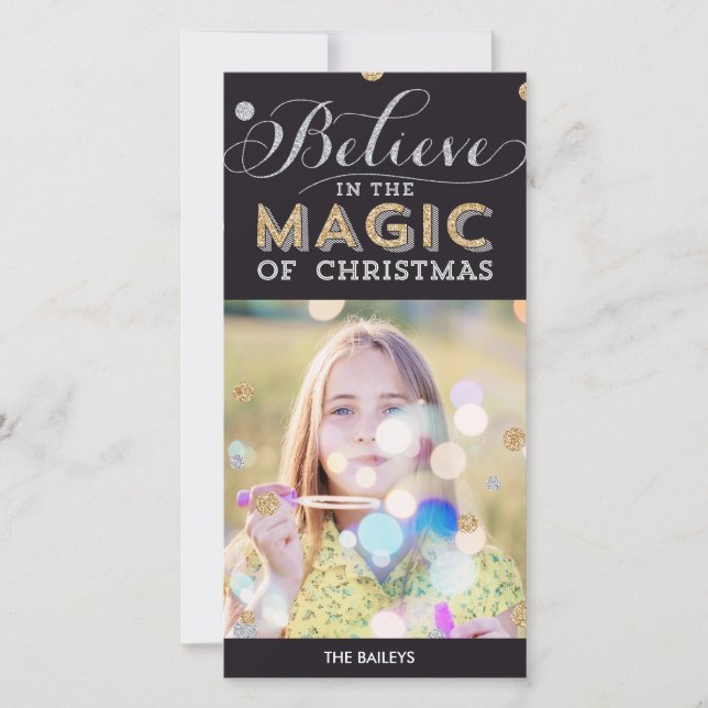 Christmas Magic Holiday Photo Card - Black (Front)