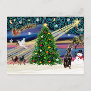 Christmas Magic Miniature Pinscher (cropped ears) Holiday Postcard