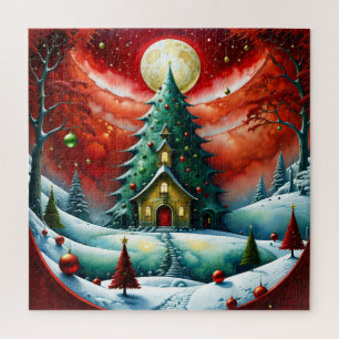 Christmas magic, modern, red, green,  jigsaw puzzle
