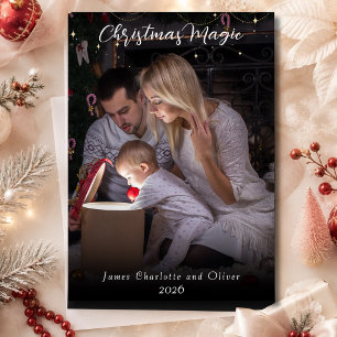 Christmas Magic Photo Script Typography Overlay Holiday Card