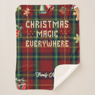 Christmas Magic Plaid Family Name Sherpa Blanket