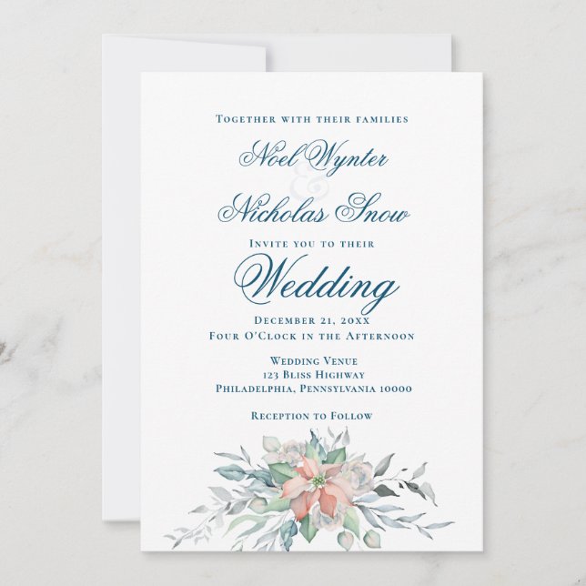 Christmas Magic/ Poinsettia Bouquet Wedding Announcement (Front)