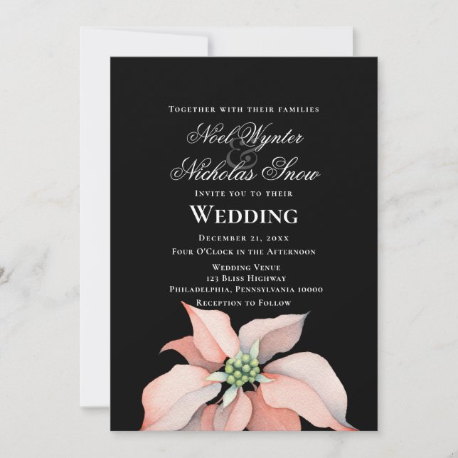 Christmas Magic/ Poinsettia Flower/ Black Wedding Announcement (Front)