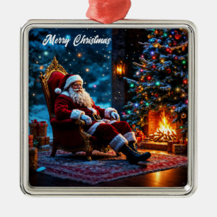 Christmas magic Santa Claus cosy fireplace  Metal Tree Decoration