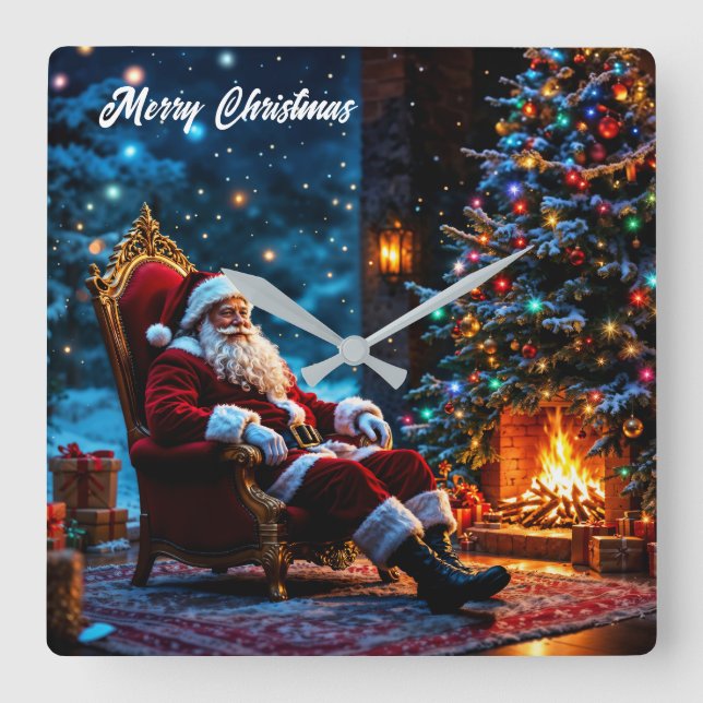 Christmas magic Santa Claus cosy fireplace  Square Wall Clock (Front)