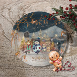 Christmas Magic Snowman Blue  Paper Plate<br><div class="desc">Beautiful Christmas snow hill and dark blue sky on party paper plates with cute characters and gold elements.  The squirrels,  Snowman,  a girl and a baby,  a fox,  mice,  an owl,  ravens,  and a little bird will bring out the right Christmas spirit. Great table decor for Christmas Party/ Gathering</div>