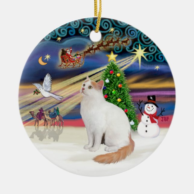Christmas Magic - Turkish Van Cat Ceramic Tree Decoration (Front)