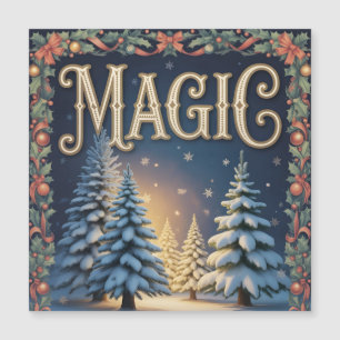 Christmas Magic Typography with Snowy Pine Trees