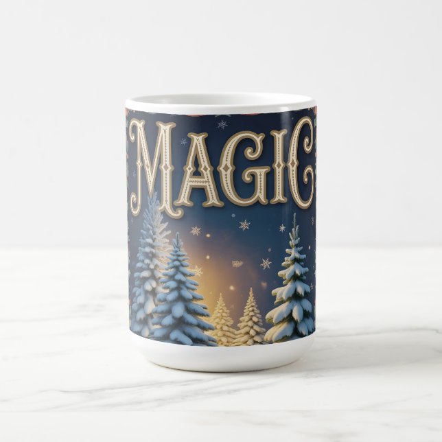 Christmas Magic Typography with Snowy Pine Trees  Coffee Mug (Center)