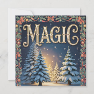 Christmas Magic Typography with Snowy Pine Trees Holiday Card