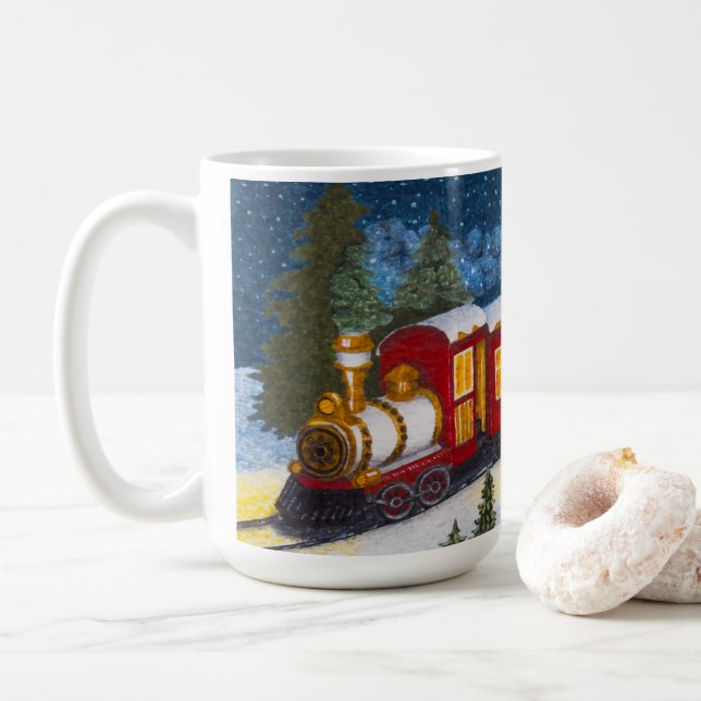 Christmas Magic Vintage Red Steam Train Mug (With Donut)