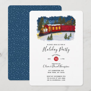 Christmas Magic Vintage Red Steam Train Party Invitation
