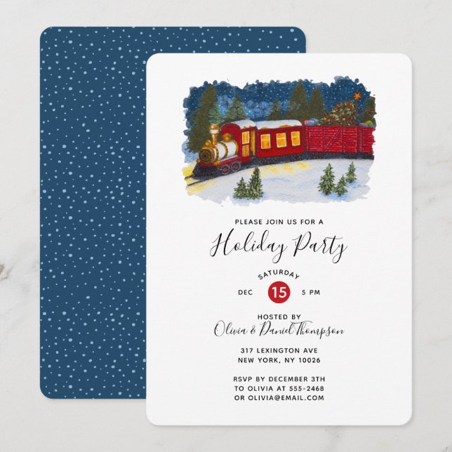 Christmas Magic Vintage Red Steam Train Party Invitation (Front/Back)