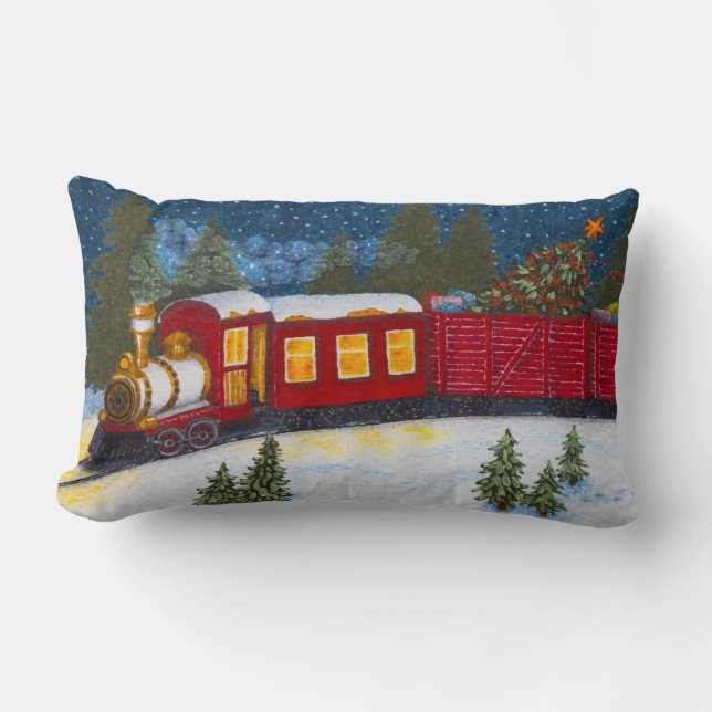 Christmas Magic Vintage Red Steam Train Pillow (Front)