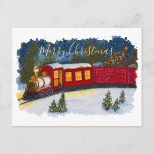 Christmas Magic Vintage Red Steam Train Postcard