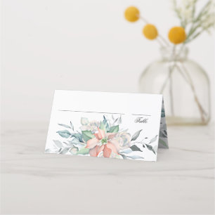 Christmas Magic Watercolor Poinsettia Wedding Place Card