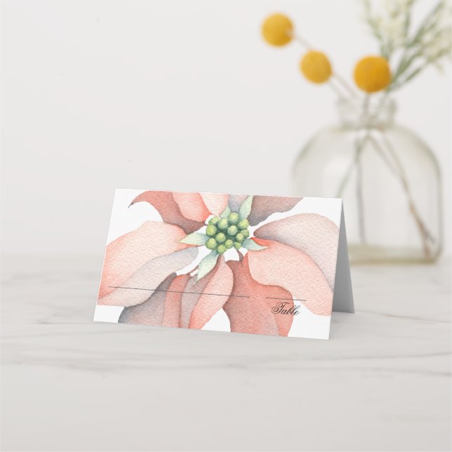 Christmas Magic |Watercolor Poinsettia Wedding Place Card (Front)