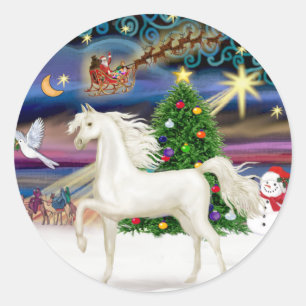 Christmas Magic - White Arabian Horse Classic Round Sticker