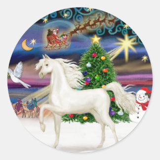 Christmas Magic - White Arabian Horse Classic Round Sticker