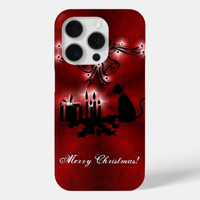 Christmas Magic with Black Cat on Red Rainbow Case-Mate iPhone Case (Back)