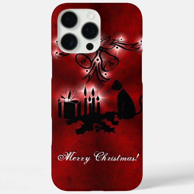 Christmas Magic with Black Cat on Red Rainbow Case-Mate iPhone Case (Back)