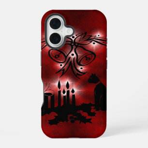 Christmas Magic with Black Cat on Red Rainbow iPhone 16 Case