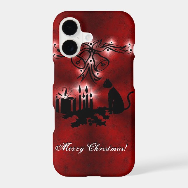 Christmas Magic with Black Cat on Red Rainbow iPhone Case (Back)