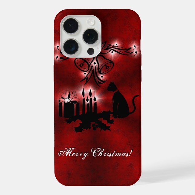 Christmas Magic with Black Cat on Red Rainbow iPhone Case (Back)