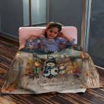 Christmas Magic with Snowman and Friends Fleece Blanket<br><div class="desc">Beautiful Christmas snow hill and dark blue sky Fleece Blanket with cute characters and gold elements. Great for kids/ living room. The squirrels, Snowman, a girl and a baby, a fox, mice, an owl, ravens, and a little bird will bring out the right Christmas spirit. Place it on sofa or...</div>