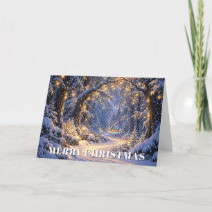 Christmas Magical Snowy Forest & Cosy Cottage Holiday Card