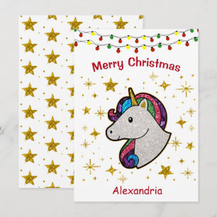 Christmas Magical Unicorn Glitter Holiday Card