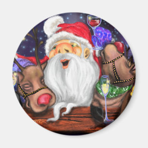 Christmas Magnet Gift Santa and Reindeers Fun