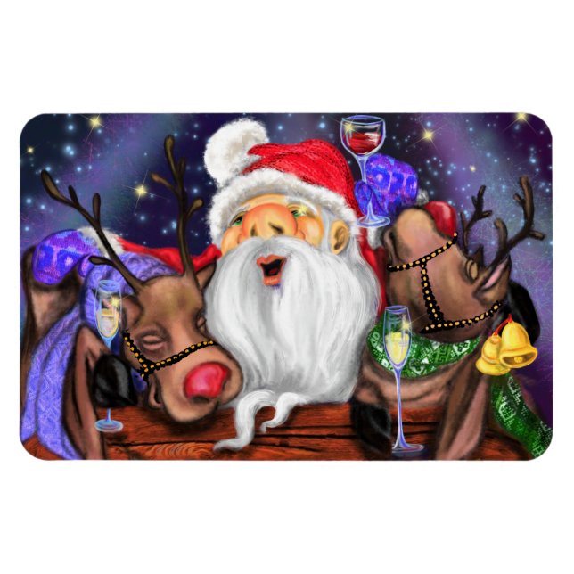 Christmas Magnet Gift Santa and Reindeers Fun (Horizontal)