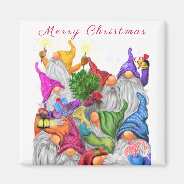 Christmas Magnet Gift with Happy Gnome Party (Front)