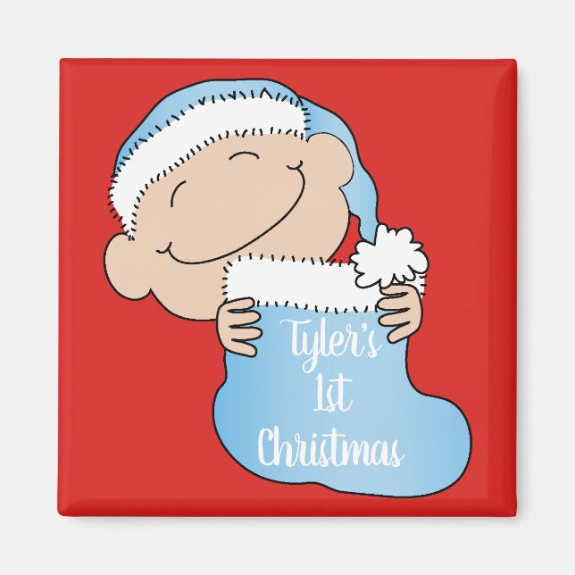 Christmas Magnet Square Baby's First Christmas/Blu (Front)