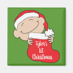 Christmas Magnet Square Babys First Christmas Red