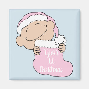 Christmas Magnet Square Babys First ChristmasPink