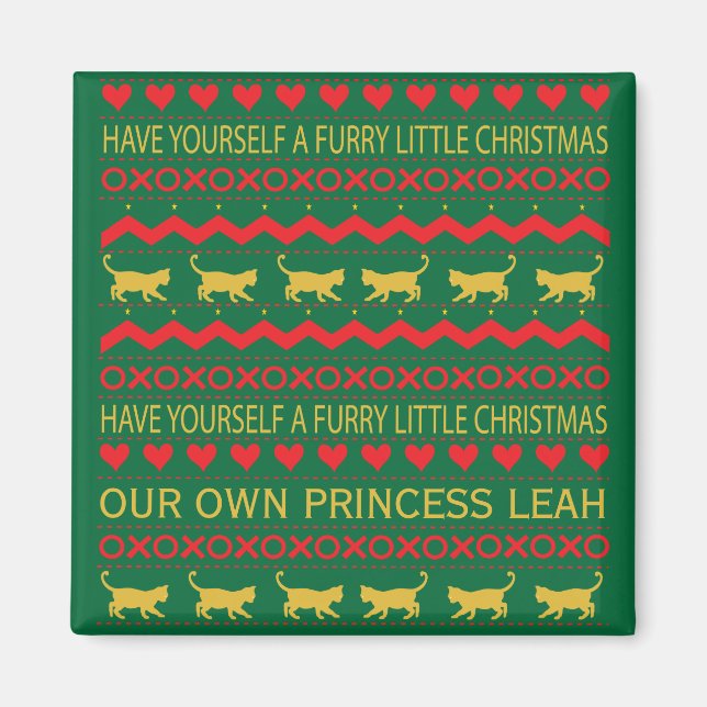 Christmas Magnet Square FURRY LITTLE CHRISTMAS/CAT (Front)
