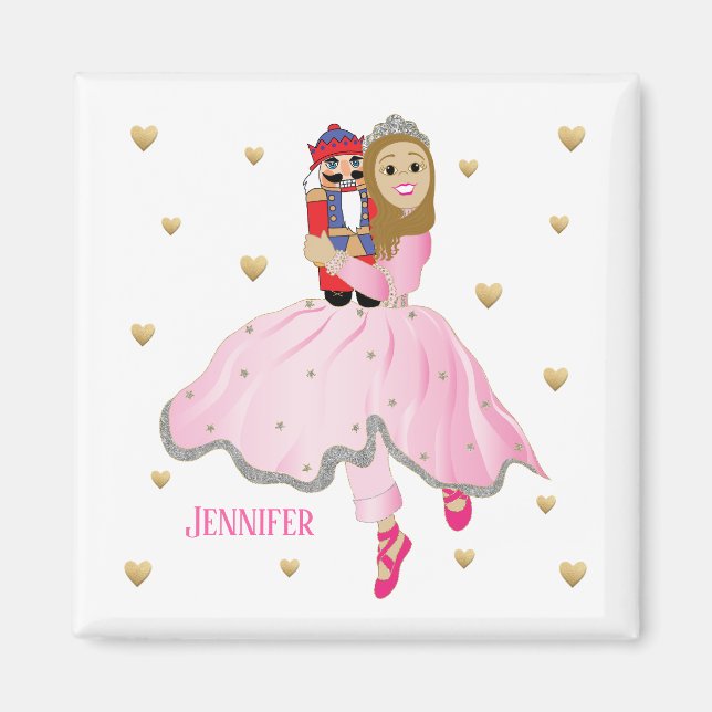 Christmas Magnet Square Nutcracker Lt Brwn Hair (Front)