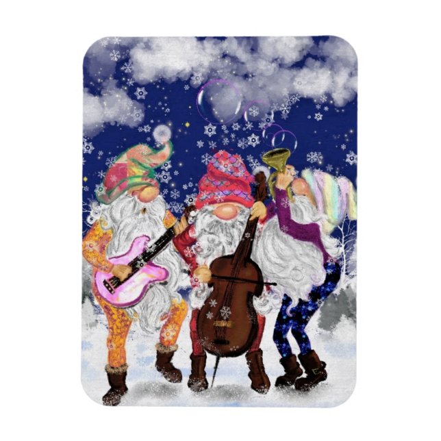 Christmas Magnet with Gnomes Music Band (Vertical)