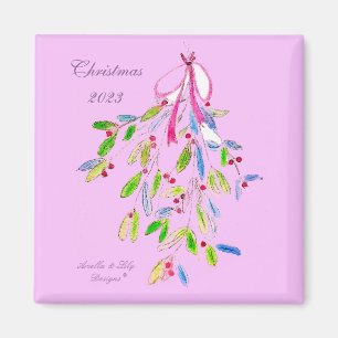 Christmas Magnet with Mistletoe, pink