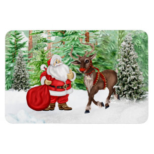Christmas Magnet with Santa and Deer