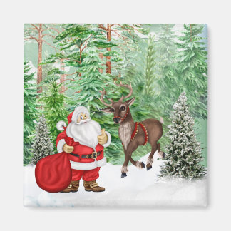 Christmas Magnet with Santa and Deer