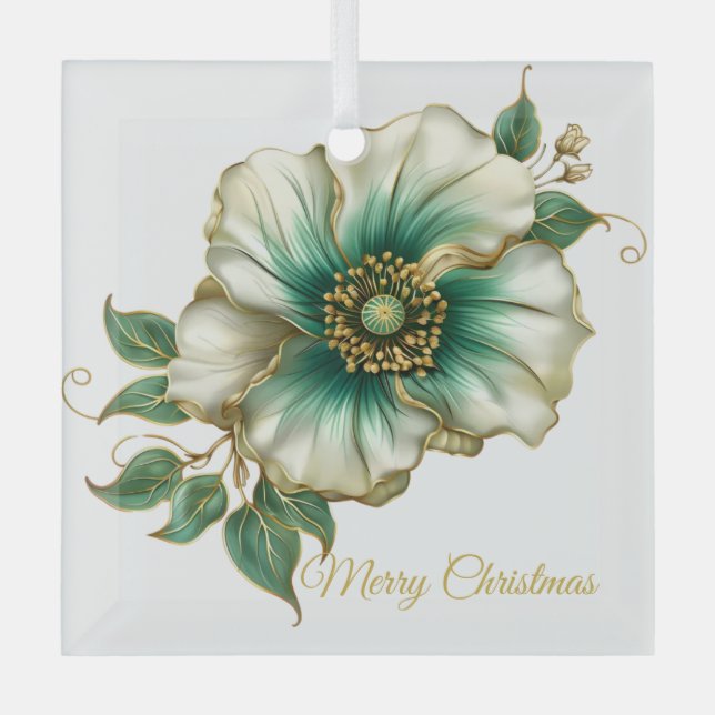 Christmas  Magnolia Glass Ornament (Front)