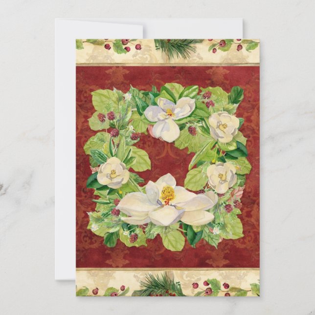 Christmas Magnolia Wreath n Pine Boughs Nature Holiday Card (Front)