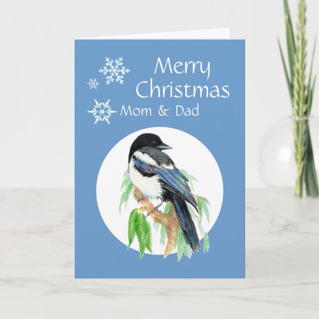 Christmas Magpie Mum Dad Garden Bird Holiday Card (Front)