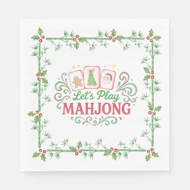 Christmas Mahjong Crest | Monogram Napkin (Front)