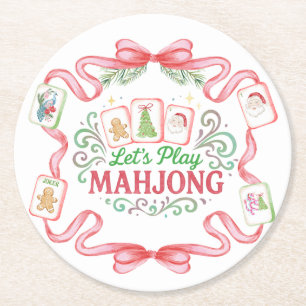 Christmas Mahjong   Monogram Round Paper Coaster