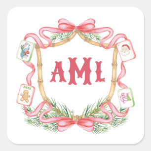 Christmas Mahjong Monogram Square Sticker